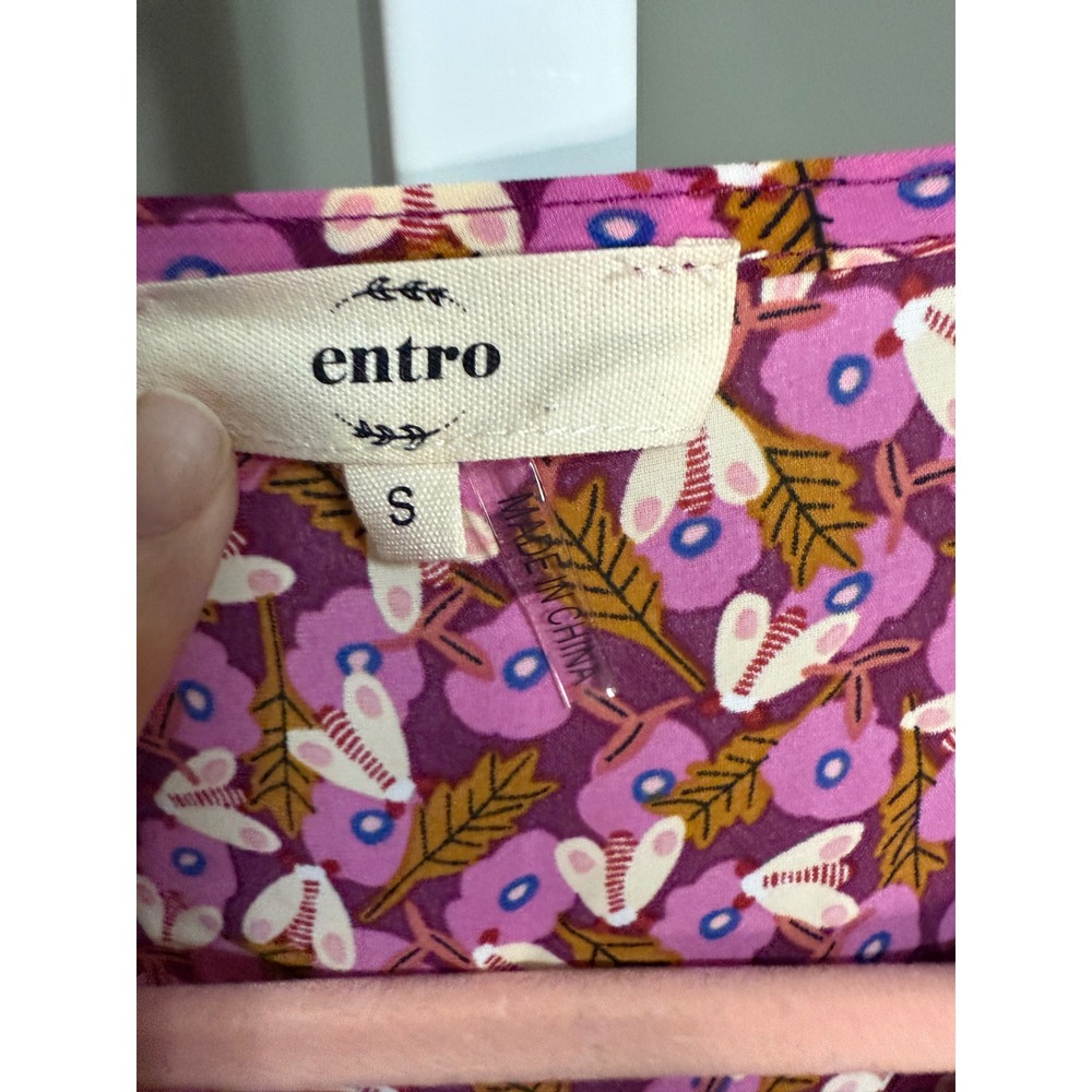 Entro Purple Pink Floral Peplum Blouse‎ Top S Puff Sleeve Cottagecore Boho Twee - Picture 4 of 8